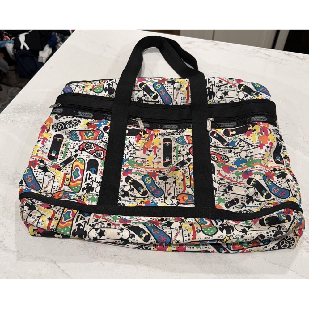 LeSportsac Large Tote Bag Skateboard Peace Print Nylon Zip Carryall Travel Beach